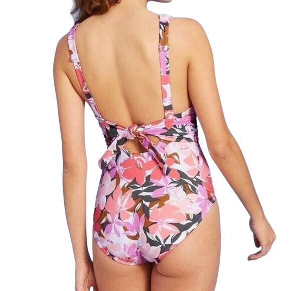 NWT Kona Sol Pink Grey Floral High Coverage One Piece Swimsuit Size Large - Picture 8 of 11